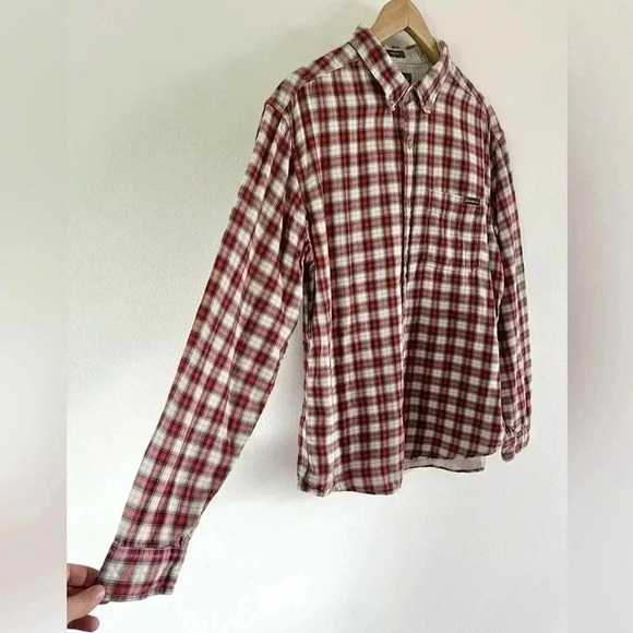 Eddie Bauer Classic Fit Red Plaid Check Collared Cotton Button Down Size Large - Picture 2 of 9